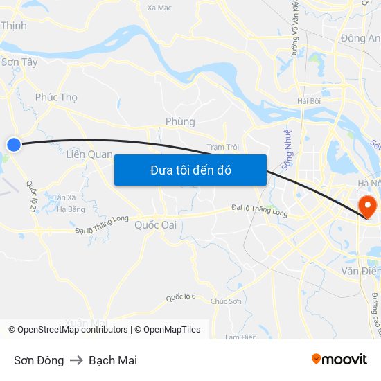 Sơn Đông to Bạch Mai map