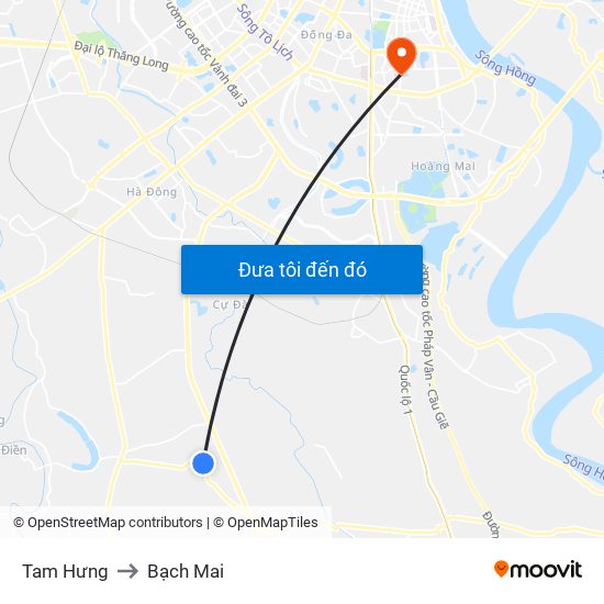 Tam Hưng to Bạch Mai map