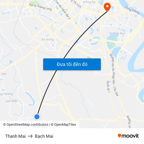 Thanh Mai to Bạch Mai map