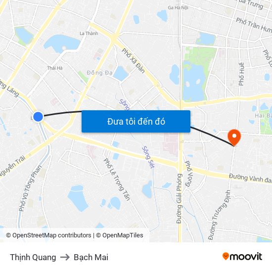 Thịnh Quang to Bạch Mai map