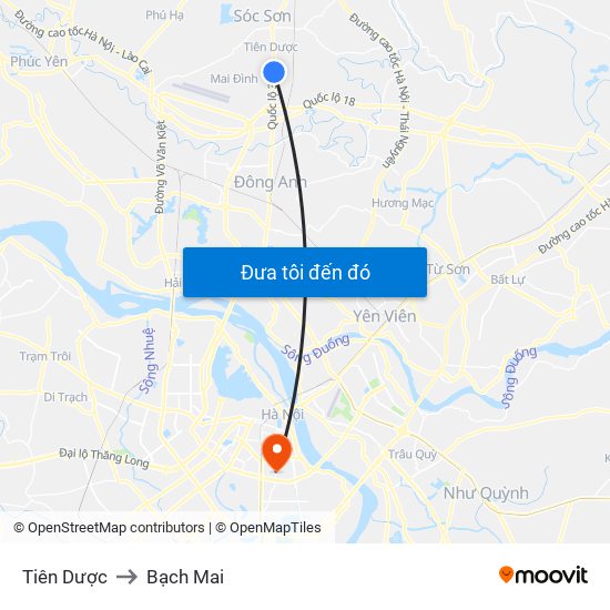 Tiên Dược to Bạch Mai map