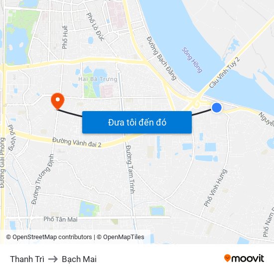 Thanh Trì to Bạch Mai map