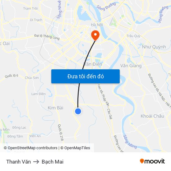 Thanh Văn to Bạch Mai map