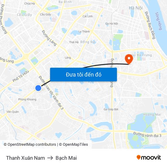 Thanh Xuân Nam to Bạch Mai map