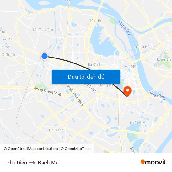 Phú Diễn to Bạch Mai map