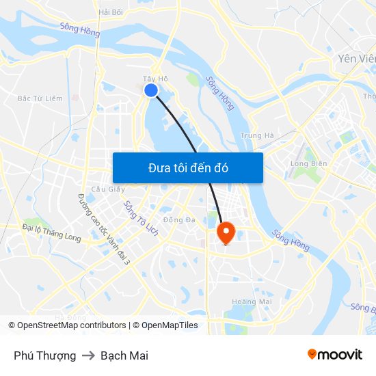Phú Thượng to Bạch Mai map