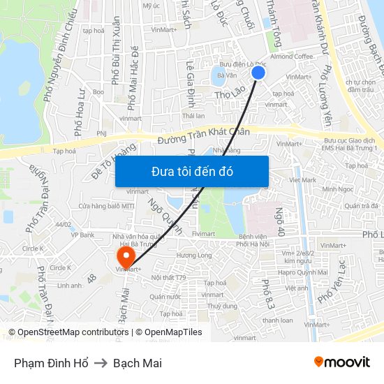 Phạm Đình Hổ to Bạch Mai map