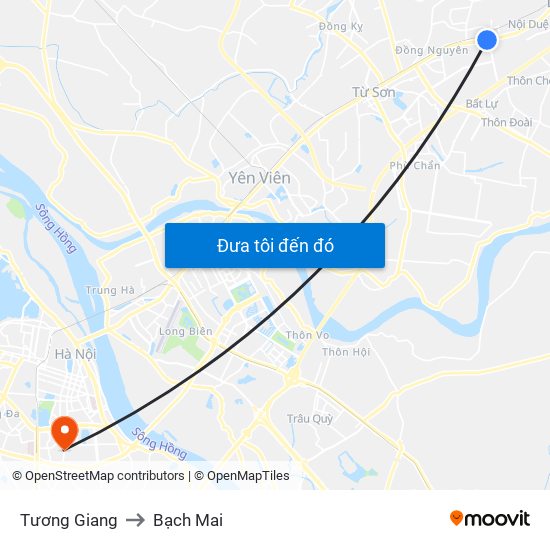 Tương Giang to Bạch Mai map