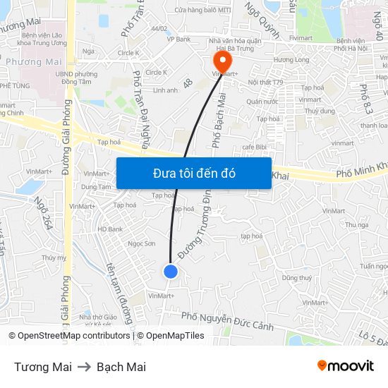 Tương Mai to Bạch Mai map