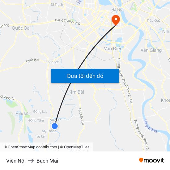 Viên Nội to Bạch Mai map