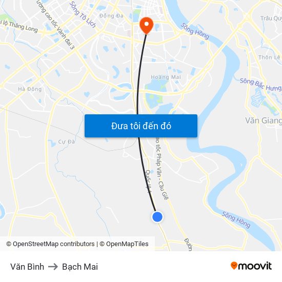 Văn Bình to Bạch Mai map