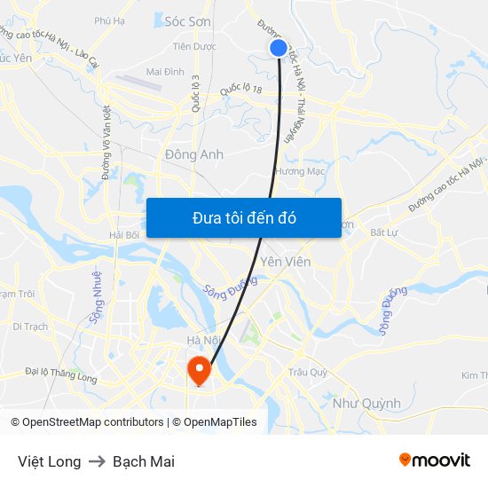 Việt Long to Bạch Mai map