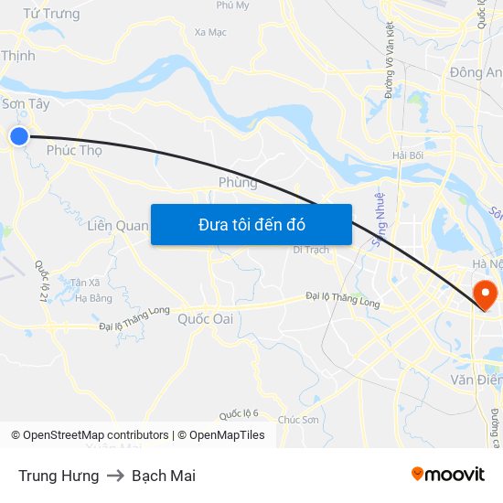 Trung Hưng to Bạch Mai map