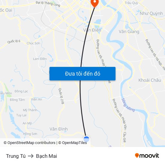 Trung Tú to Bạch Mai map
