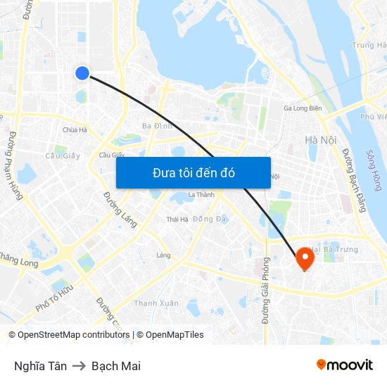 Nghĩa Tân to Bạch Mai map