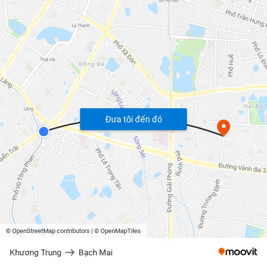 Khương Trung to Bạch Mai map