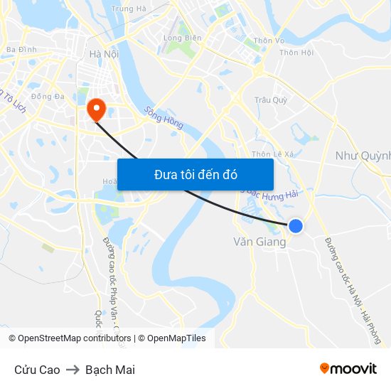 Cửu Cao to Bạch Mai map