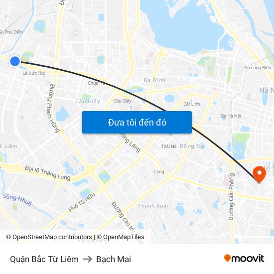 Quận Bắc Từ Liêm to Bạch Mai map