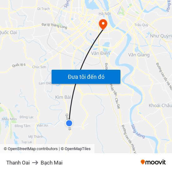 Thanh Oai to Bạch Mai map
