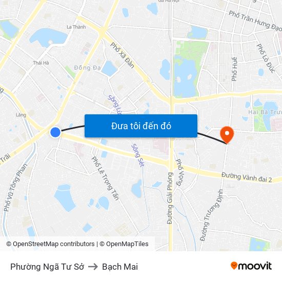 Phường Ngã Tư Sở to Bạch Mai map