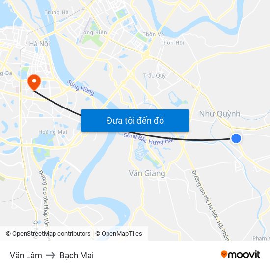 Văn Lâm to Bạch Mai map