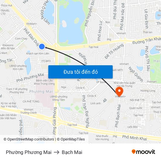 Phường Phương Mai to Bạch Mai map