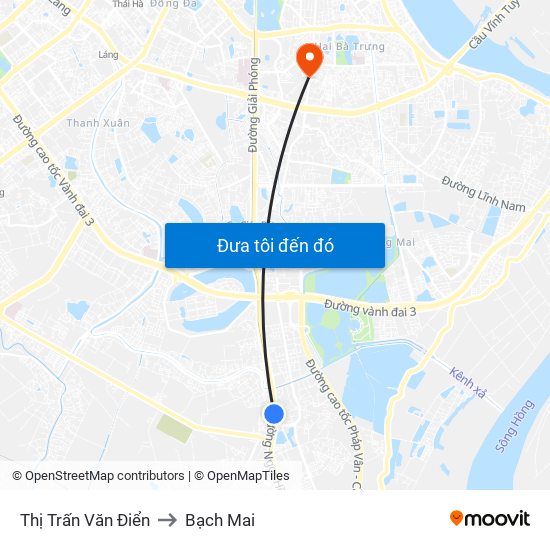 Thị Trấn Văn Điển to Bạch Mai map