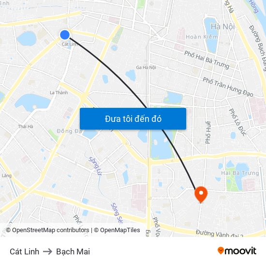 Cát Linh to Bạch Mai map