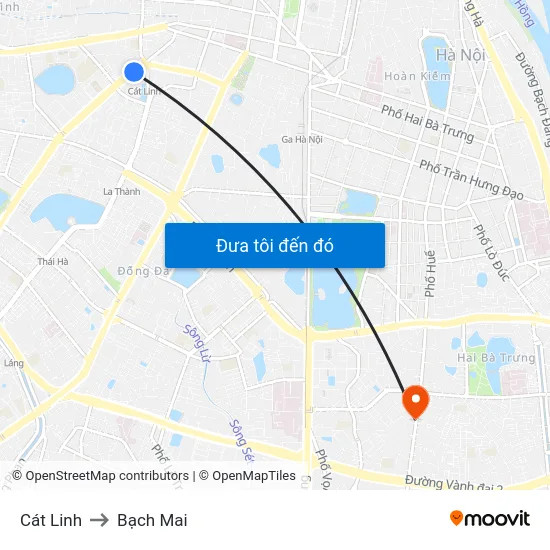 Cát Linh to Bạch Mai map