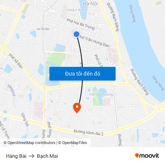 Hàng Bài to Bạch Mai map