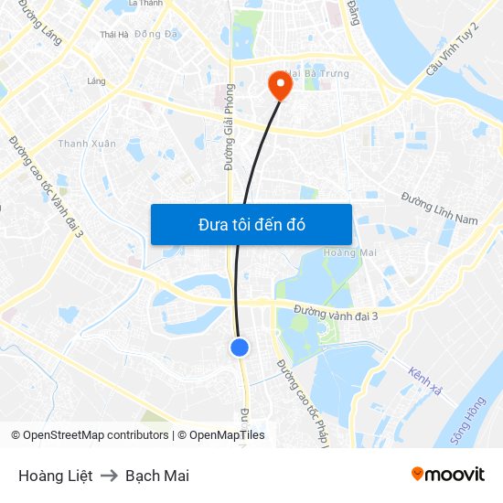 Hoàng Liệt to Bạch Mai map
