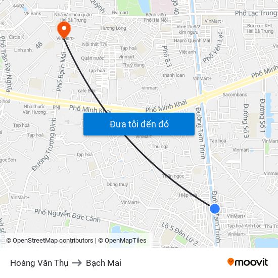 Hoàng Văn Thụ to Bạch Mai map