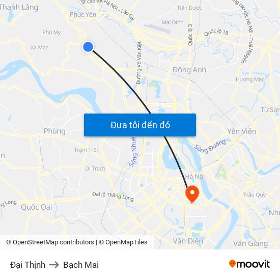 Đại Thịnh to Bạch Mai map