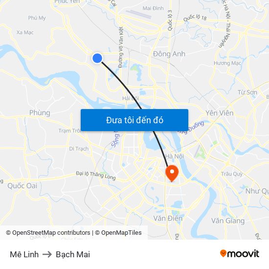 Mê Linh to Bạch Mai map
