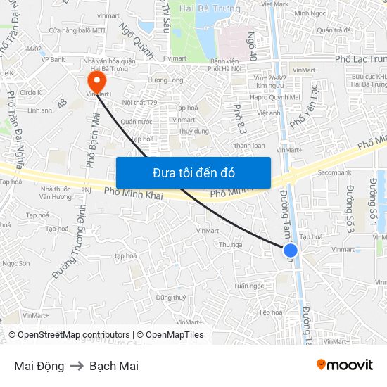 Mai Động to Bạch Mai map