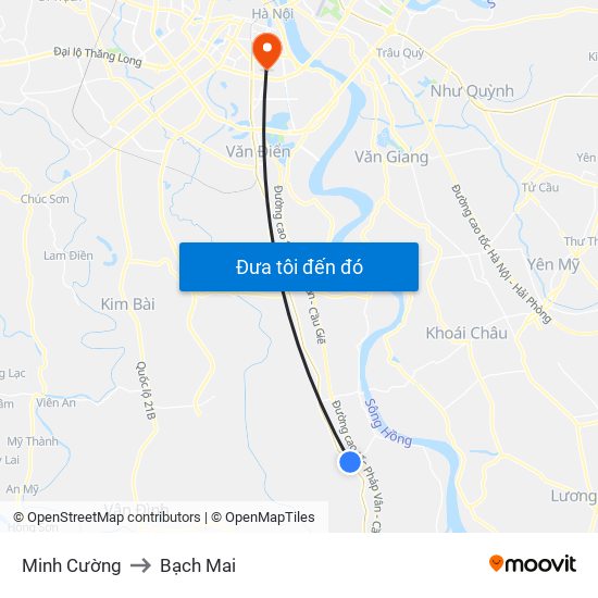 Minh Cường to Bạch Mai map