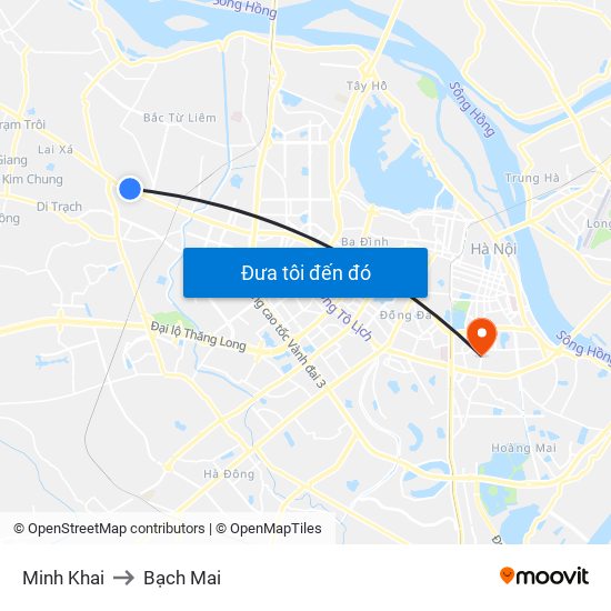 Minh Khai to Bạch Mai map