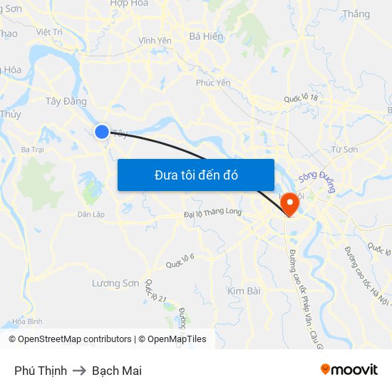 Phú Thịnh to Bạch Mai map