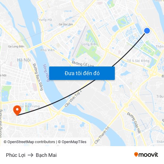 Phúc Lợi to Bạch Mai map