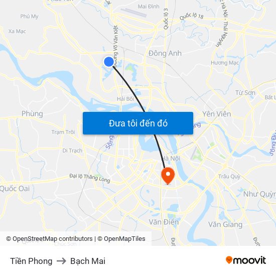 Tiền Phong to Bạch Mai map