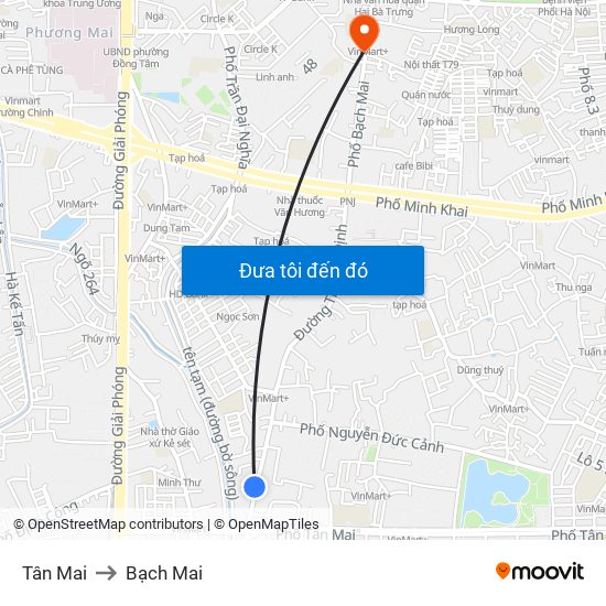 Tân Mai to Bạch Mai map