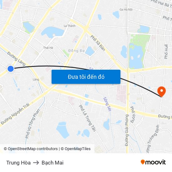 Trung Hòa to Bạch Mai map