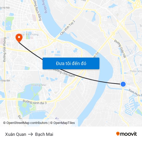 Xuân Quan to Bạch Mai map