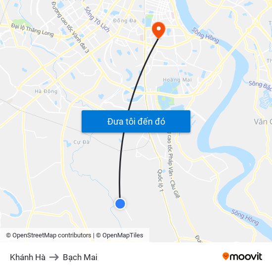 Khánh Hà to Bạch Mai map