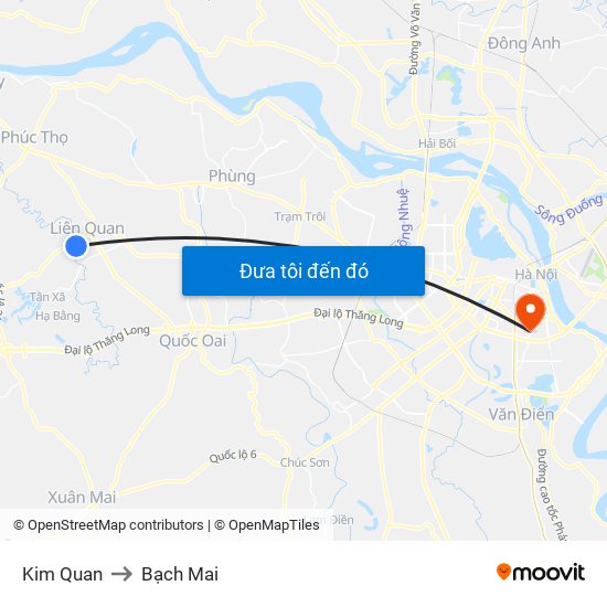 Kim Quan to Bạch Mai map