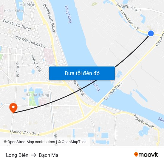 Long Biên to Bạch Mai map