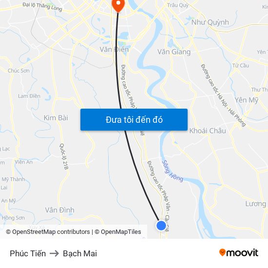 Phúc Tiến to Bạch Mai map