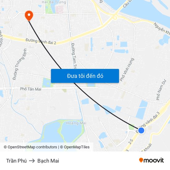 Trần Phú to Bạch Mai map