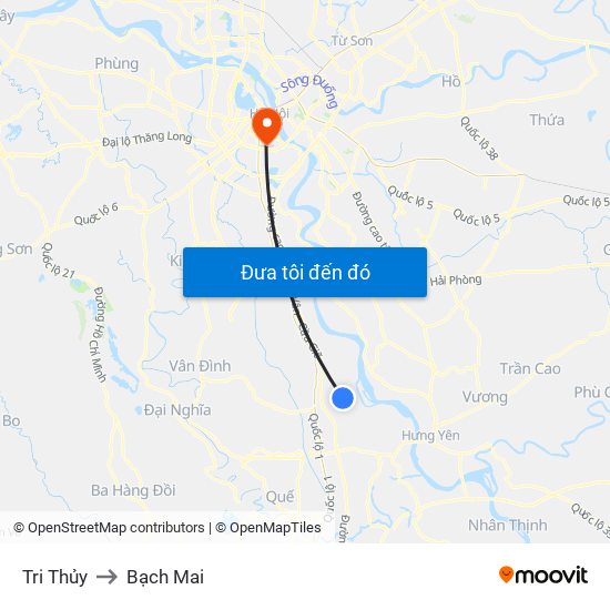 Tri Thủy to Bạch Mai map