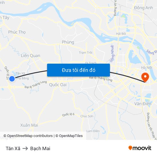 Tân Xã to Bạch Mai map